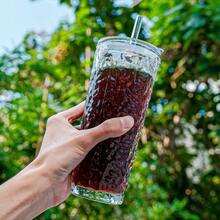 - 2 Vasos de 20 oz vidrio con tapa y popotes, juego de 2 piezas de cristalera, ideales para caf helado, ccteles y ms Paquete de 2 - Corteza pura - Textura - Ver 4