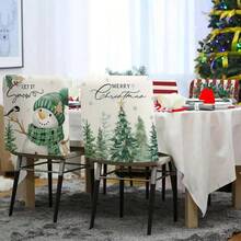 4PCS Holiday Christmas Chair Cover Set - Made Of Polyester, Detachable And Easy To Clean, Features Snowman, Pine Tree, And Decorative Designs, Green Holiday Decoration, Suitable For Living Room, Machine Washable, Modern Style, Christmas Decoration. - White - View 4