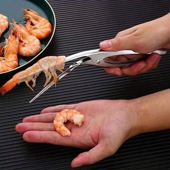 1pc Stainless Steel Shrimp Deveiner Tool, Ergonomic Design For Easy Shell Removal, Durable Kitchen Gadget For Shrimp, Crab And Lobster, Essential For Professional And Home Chefs, Seafood Prep, Smooth Metal Surface, Comfortable Handle