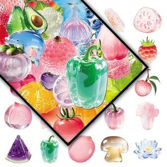 50pcs Fruit, Vegetable, Food Cartoon Transparent Stickers, Cute Decor For Refrigerator, Phone Case