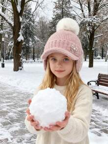 New Autumn-Winter Style Small-Chic Pearl Bow Knitted Hat, Suitable For All Occasions, Girl Large Head Cover With Ear Ion, Knitted Hat