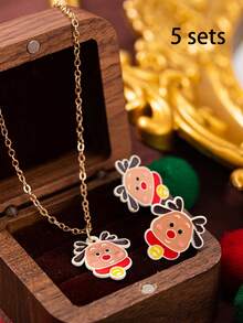 3pcs/Set Fashionable & Elegant Christmas Reindeer Pendant Earrings And Necklace Jewelry Set, Suitable For Women's Daily Wear And Christmas Decoration, Best Gift For Family, Classmates And Friends