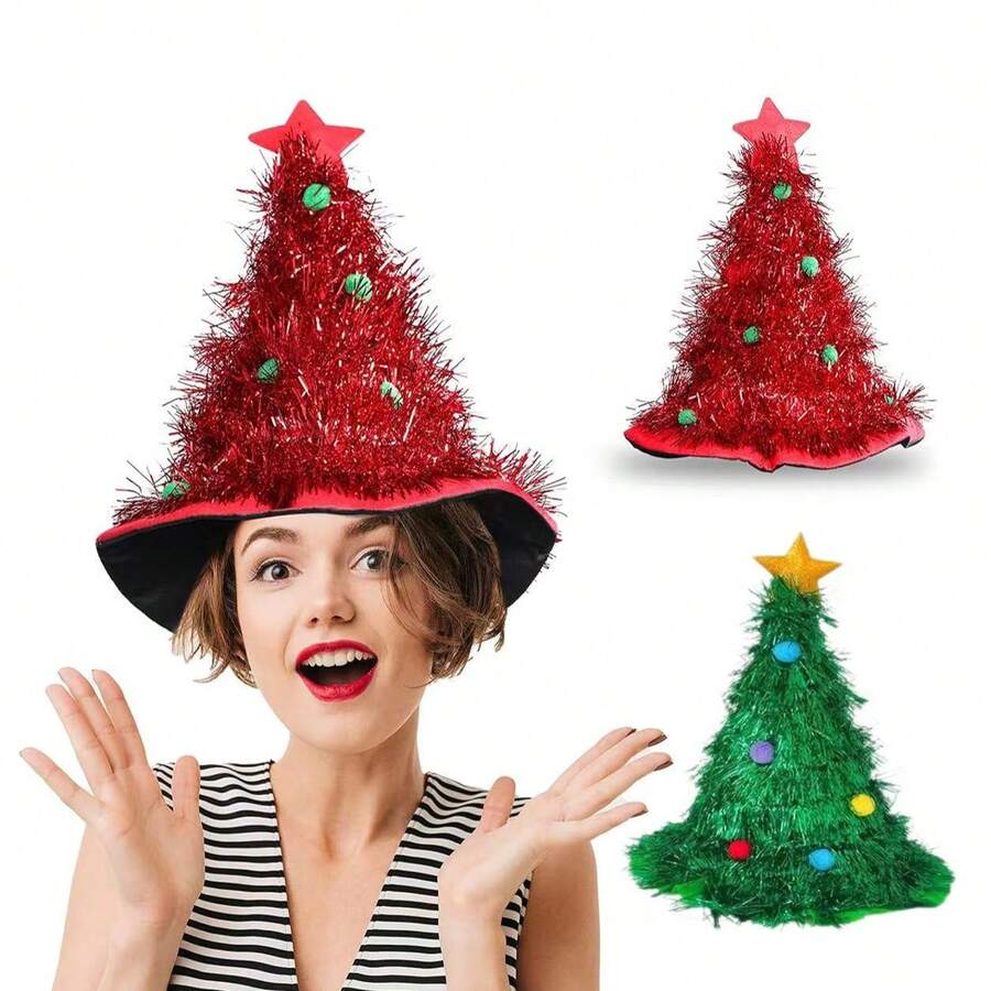 1pc Hat Resembling A Christmas Tree, Made Of Non Electric, Feather Free, Plastic Material That Can Be Hand Washed, Is A Holiday Decorative Hat Suitable For Holiday Photos And Christmas Gift Home Decor Christmas Decorations Room Decor Winter