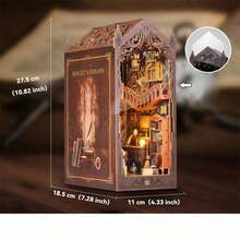 DIY 书角套件，3D 木制书架插入装饰书挡模型套件，DIY 圣诞书角套件微型娃娃屋与青少年装饰物品书架木制家居装饰礼物 - 不含电池和工具 - 彩色 - 查看 6