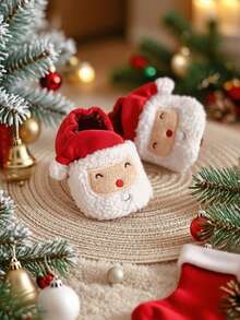 圣诞婴儿男女宝宝舒适羊毛短靴新生儿拖鞋冬季保暖防滑婴儿床鞋 - 紅色 - 查看 14