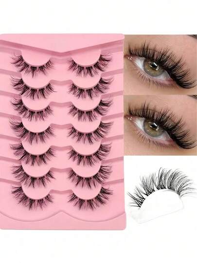 أشرطة رموش مستعارة طبيعية طويلة كاملة بشكل عين القطة من نوع الفرو الصناعي المزيف 7 أزواج من Asiteo ذات شريط شفاف للارتداء اليومي