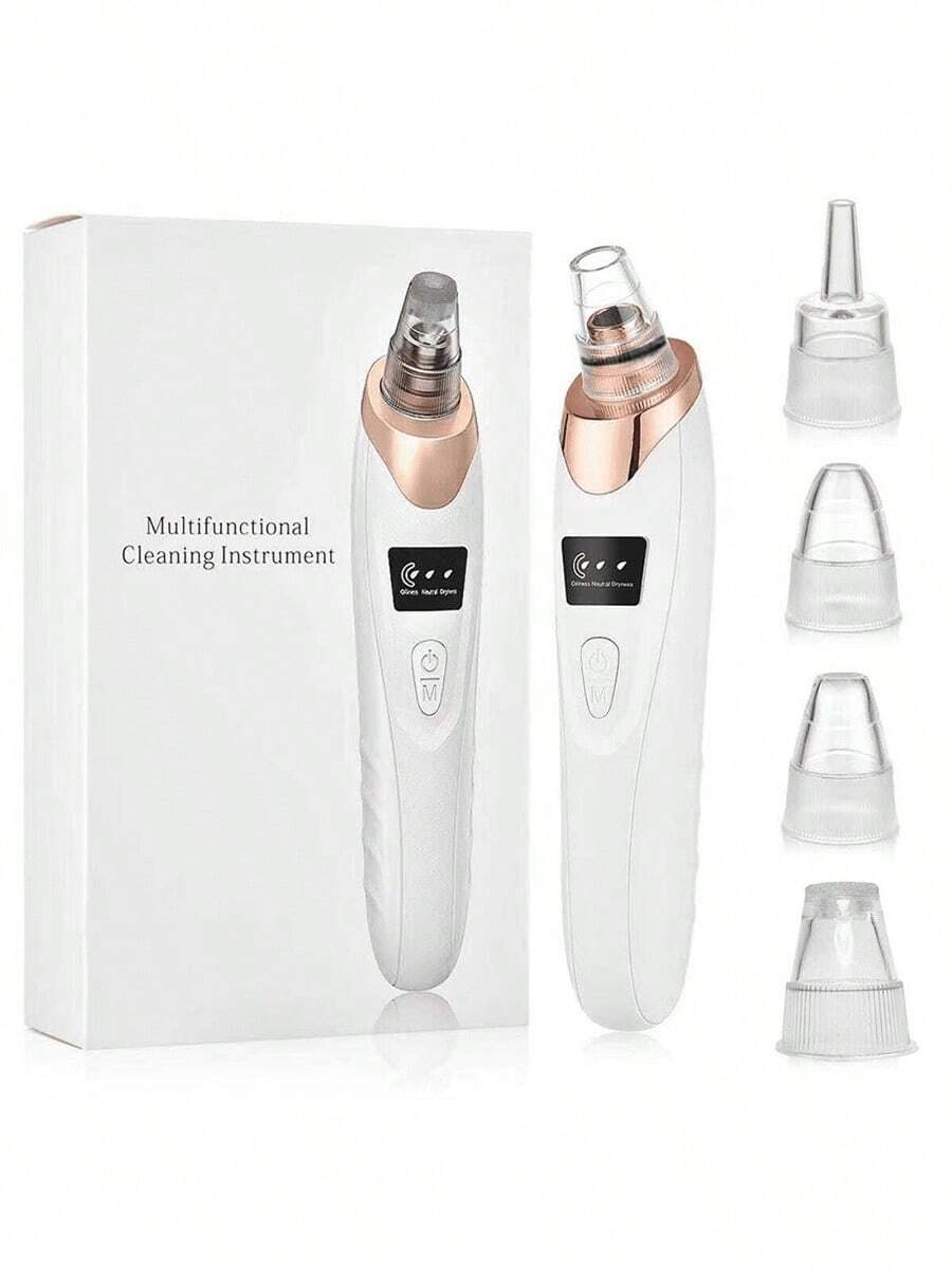 1个女士黑头去除器毛孔吸尘器，3档吸力黑头导出毛孔清洁器 - USB充电成人面部毛孔清洁套装，多功能清洁工具