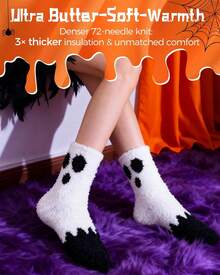 72-Needle Buttery Soft Halloween Fuzzy Socks For Women Cozy Funny Crazy Cute Fluffy Warm Slipper Socks 3 Pairs, Halloween Gifts Boo Spooky Basket Stuffers