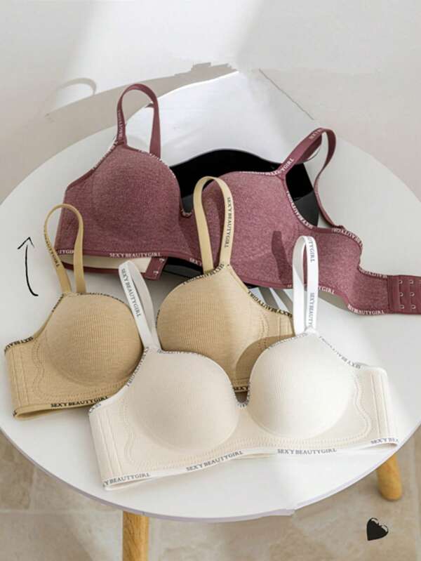 Three Pieces Pack Underwear For Girl With Small Breasts, Gathered To Show Big Breasts, No Steel Ring, Side Breasts, Anti-Sagging, Sports Style, Seamless Letter Bra