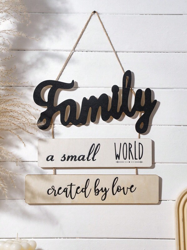 1pc, 9.8*11 Inch Wooden "Family" Letter Plaque, English Slogan Decorative 3-Piece Wall Hanging Plate, Lightweight Wooden Material, Warm Indoor Wall Decor Sign, Suitable For Celebration Party Decoration, Home Decor, Art Hanging
