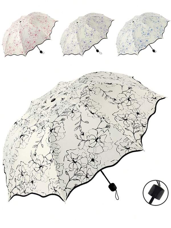 Ombrello pieghevole manuale da 8 stecche per donne - rivestimento nero protettivo UV, stampa a fiori di loto e rose di cotone, asta in acciaio resistente al vento, regalo ideale per Natale e San Valentino