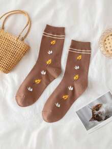 5 Pairs Women's Mid-Calf Socks, Cartoon Style, Korean Fashion Autumn/Winter, Slouch Socks, Japanese School Style Long Socks