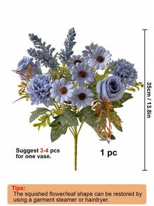 1pc/3pcs Artificial Flowers, Silk Rose, Daisy, Dandelion Bouquet, Suitable For Wedding, Home, Party Decor, Tabletop Centerpiece - Dusty Blue - View 2
