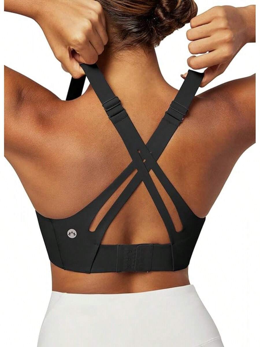Medium-High Support Sports Bras For Women Molded Cup Adjustable Strappy Sports Bra Supportive Bras For Yogahalloween - màu đen - Xem 1