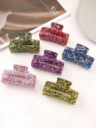 1pc Women's Unique Design Hair Claw, Creative Glitter Hair Claw Large Size, Niche Design, Ins, Korean Style, High-End, Fashionable, Versatile, Suitable For Daily, Commute, Vacation, School, Festivals, Great Gift For Girlfriends And Friends Fall Hair Accessories Elegant Hair Clips Winter Claw Clips Fashion Hair Clutch