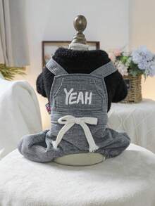 1 pieza Ropa para mascotas, Ropa para perros/gatos pequeños, Lindo atuendo para cachorros/gatitos felices, Ropa para mascotas cálida y cómoda para perros pequeños, Otoño/Invierno - Negro