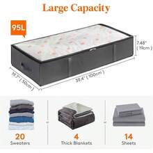 4 Pack 95L Under Bed Storage Bins, Foldable Closet Organizers And Storage Containers, Underbed Storage Bags With Reinforced Handle Blanket, Clothing, Comforter, Sheets, Wrapping Paper,