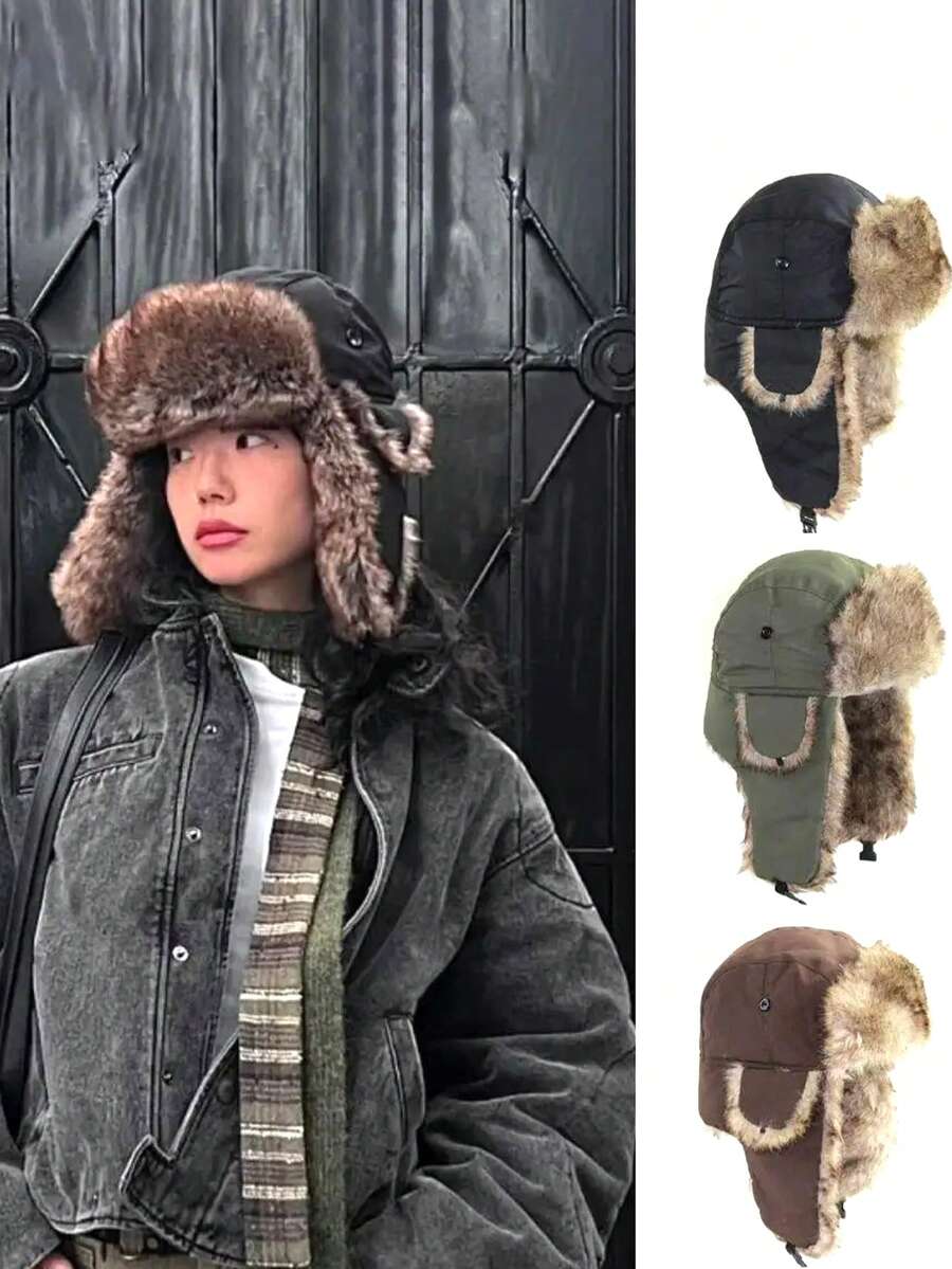قبعة شتوية يمكن ارتداؤها من قبل الجنسين مع أذرع مبطنة بالفرو، مناسبة للأنشطة الخارجية والترفيه، قبعة تزلج شتوية مقاومة للرياح والبرد