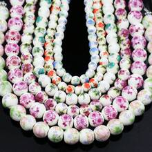 6/8/10mm Floral Patterned Ceramic Beads Mix, Round Loose Spacer Beads For Jewelry Making DIY Bracelets Necklaces