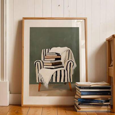 لوحة جدارية لركن القراءة المريح، إطار أو بدون إطار، بنمط كومة الكتب، طباعة على قماش، ديكور رفوف الكتب البسيطة، مناسبة لعشاق الكتب، الشقة، غرفة المعيشة، غرفة النوم، ديكور المنزل الحديث