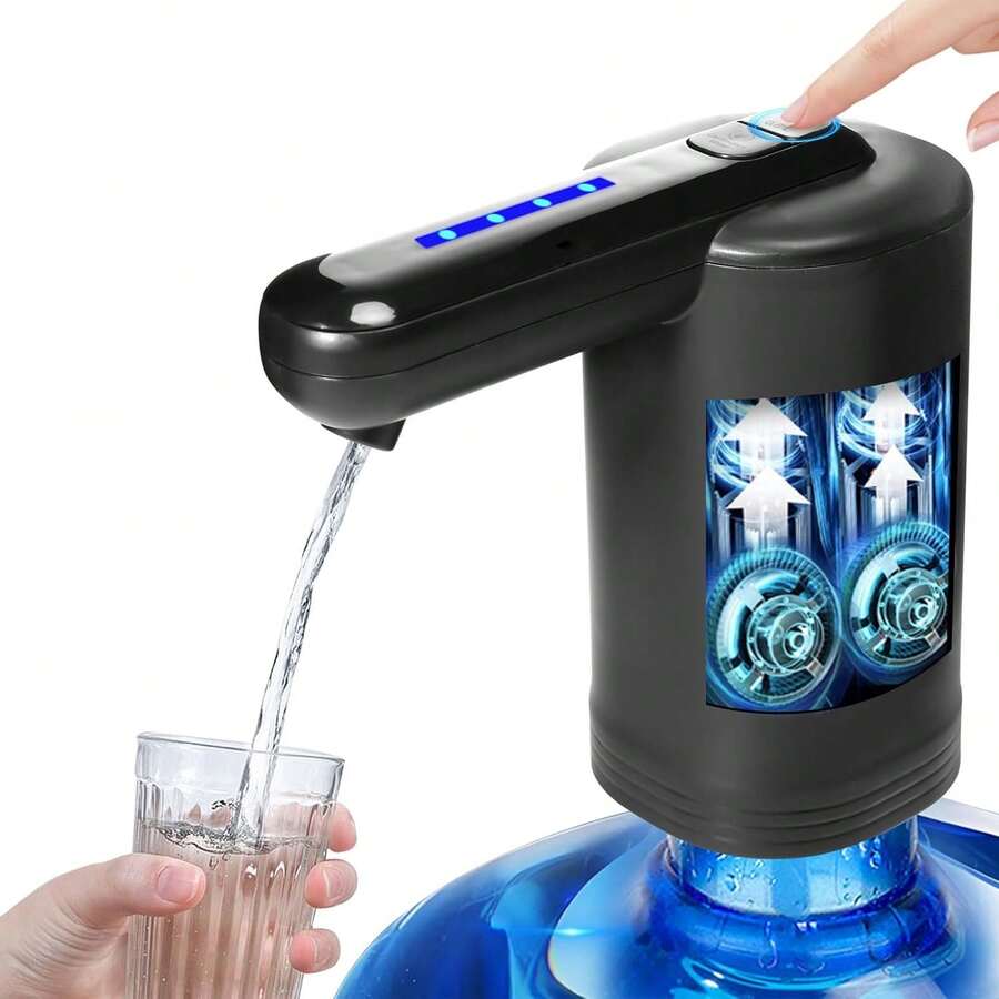 Dispensador de Agua Garrafon, Inalámbrico Dispensador de Agua Electrico con 2 Modos de Bombeo y Luz Nocturna, Bomba de Garrafon Portátil para Hogar, Oficina, Camping (Negro) - Negro - Ver 1