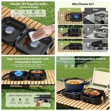 Portable Propane Camp Stove With 2 Burners, Independently Adjustable Heat, Foldable Design, Black, For Camping, Tailgating, Backyard BBQ, Durable Metal Construction - Black - View 1