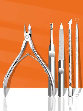 TWOING 5-Piece Set Of Stainless Steel Nail Clippers And Nail Clippers, Including A Dead Skin Push Rod, Nail Trimming Tools, Nail Files, UV Nail Polish Remover - A Professional Nail Care Tool For Removing Dead Skin And Nail Products