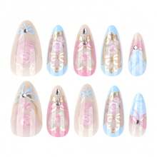 1 Set Wearing Nail Heart-Shaped Flower Wearable Fake Nail Art Nail Art Short Almond Shaped Nail Flakes - Màu Hồng baby - Xem 6