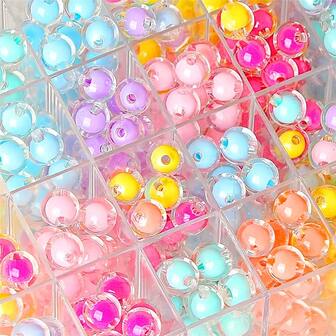 50颗8毫米内彩透明亚克力圆珠用于制作手机链DIY时尚手链项链装饰配件