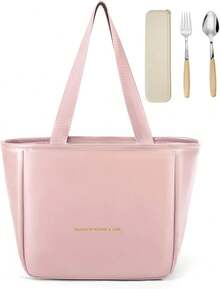 Bolsa del Almuerzo,Lonchera termica para mujeres y hombres,con 2 cubiertos (cucharas y tenedores),Adecuado para Trabajo, Campamento, Picnic, Salida - Marrón - Ver 10
