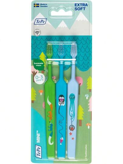 Cepillos Dentales Con diseño Para Niños TePe 0-3 Años- Mini Extra Soft 3 Piezas