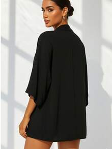 Women's Kimono With Wide Sleeves Lightweight, Versatile And Stylish For Layering Simple Casual Elegant Folded Fabric Kimono Home Evening Holiday Office Winter - 黑色 - 查看 2