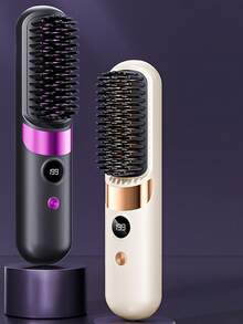 新款USB充电式直发梳，液晶显示屏直发梳，无线便携式美发造型器，负离子护发，二合一直发卷发器 - 彩色 - 查看 10