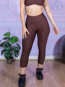 Women's Capri Leggings, Fitness Or Everyday Pants - 鏽棕色 - 查看 4