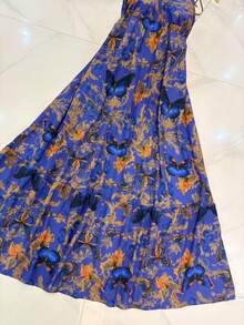 Long Dresses With 3D Multicolored Print, New Model With Tie At The Back And Bare Back - Dark Wash - View 2