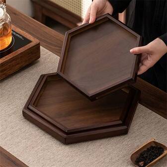 1pc Hexagon Bamboo Wood Tray, For Holding Tea, Cookies, Snacks, Fruits, Daily Storage And Party Use