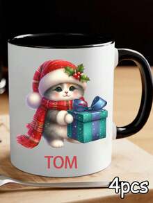 1/2/4 Pcs Customized Text Ceramic Mugs | Couple Personalized Mugs, Anniversary Gifts, Christmas Gifts, Christmas Morning Coffee Cups | Suitable For Couples, Lovers, Christmas Gift Buyers, Anniversary Celebrators, Romantic Gift Makers, Home Decor Enthusiasts, Daily Gift Givers, Customizable Text - Multicolor - View 17