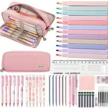 50 In1 Stationery Set With Large Capacity Pencil Case Highlighter Gel Pens Click Pen Etc. Comprehensive Variety Of Office And School Supplies Ideal For Students And Professionals Essential Stationery Set