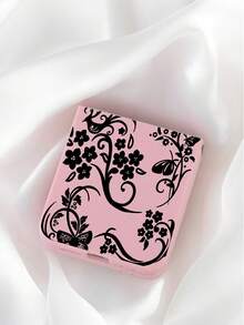 1pc Black Floral Vines Pattern Pattern Fold Phone Case, Cute Pink Folding Phone Case, Suitable For Samsung Z Flip 3 4 5 6 7 And MOTO Razr 40 50 60 Ultra Fold Case - 粉色 - 查看 4