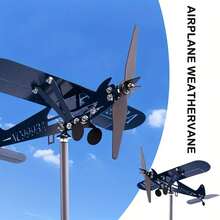 Veleta de avión de metal, molinillo de viento, jardín, hogar, exterior, indicador de viento directo P1C8 - Negro - Ver 3