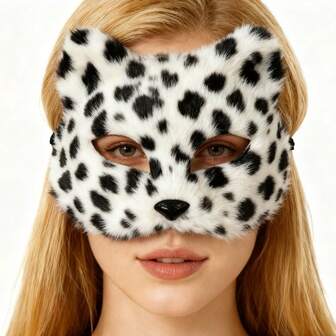 Máscara facial de gato con estampado de leopardo en blanco y negro, máscara de media cara para fiesta de disfraces, máscara de ojos con tema animal para fotografía y actuación