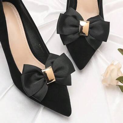 2 piezas Accesorios de zapatos DIY removibles, decoración de moño elegante para tacones altos de mujer, accesorios de moda para zapatos de vestir, tacones de oficina, zapatos de novia y boda, blanco/albaricoque/negro