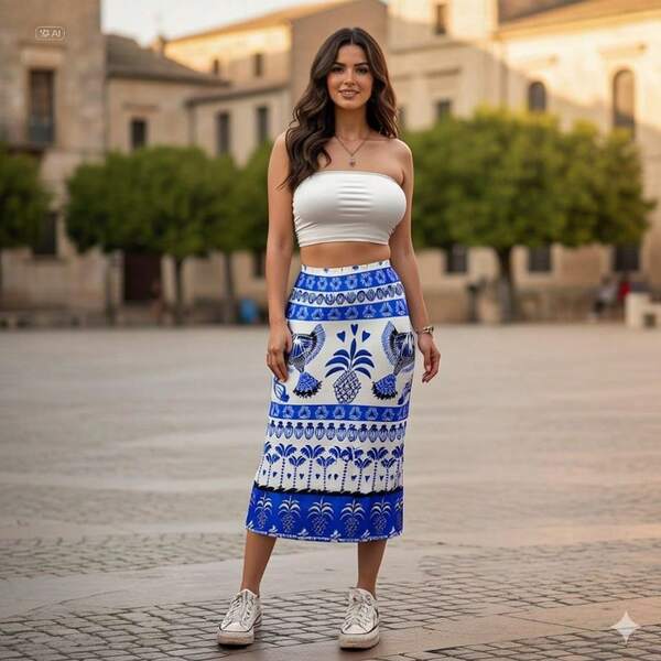 Saia Estampada em Romantic com Estampa Digital