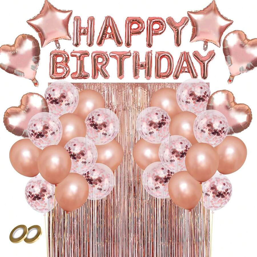 Globos de Cumpleaños 43pcs - Decoración de Cumpleaños Fiesta con Globos Metalicos Globos de Happy Birthday en Forma de Corazón/Estrella de Oro Rosa Globos Decoraciones para Fiesta globos navideños navidad Christmas oro rosa corazón y estrella decoración versátil para cumpleaños baby shower despedida reunión familiar y fiestas temáticas de invierno - verde - Ver 1
