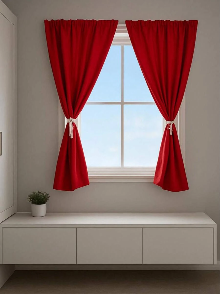 cortina Roja semigruesa medida 2.00 ancho 1.30 alto decoracion para ventana para recamara sala comedor cocina estancia etc - Rojo - Ver 1