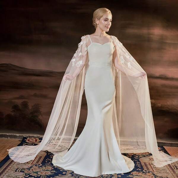 زوج من الأكتاف المزينة بالأزهار ثلاثية الأبعاد والخرز الصناعي، إكسسوار فستان الزفاف الأوروبي والأمريكي الطويل إلى الأرض، مصنوع يدويًا