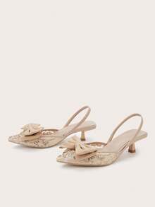 女士新款优雅时尚蝴蝶装饰刺绣水钻尖头小猫跟高跟鞋，杏色，适合情人节、万圣节、圣诞节、毕业典礼、约会、购物、通勤、派对、宴会