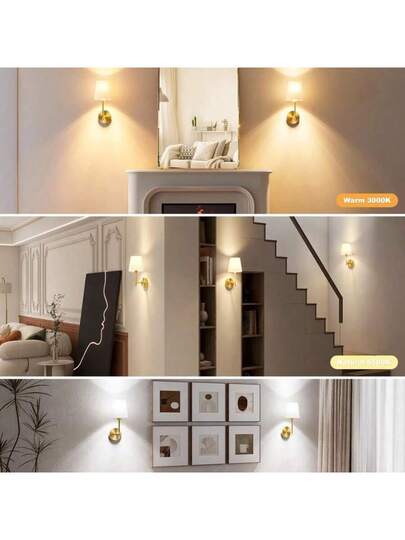 Wand Sconces, Bathroom Vanity Sconces Lighting Wit Fabric Shades, Wireless Installation, Battery Charging, Remote Control Industrial Lamps, Lights Bedroom Living Room Kitchen view 8