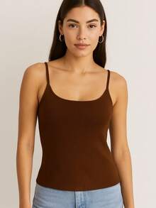 Kit 3 Women's Suplex Ribbed Tank Top With Thin Straps, Ribbed Blouse, Summer Stylish, Fashion Blogger Colors, Summer - 黑色/米色/棕色 - 查看 5