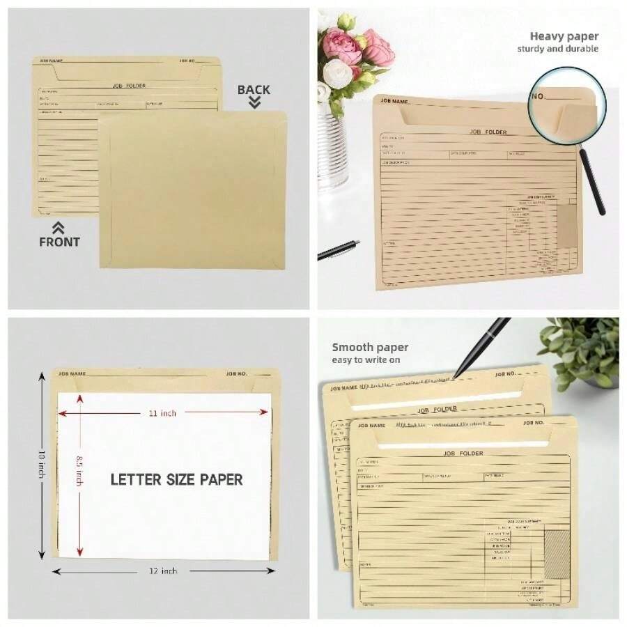 Paquete de 25 carpetas de trabajo, chamarra de archivo Manila de 10x 12 pulgadas, preimpresa para seguimiento de trabajo, clculo de costos y correspondencias de clientes, para papel de tamao carta - inicial - Ver 1